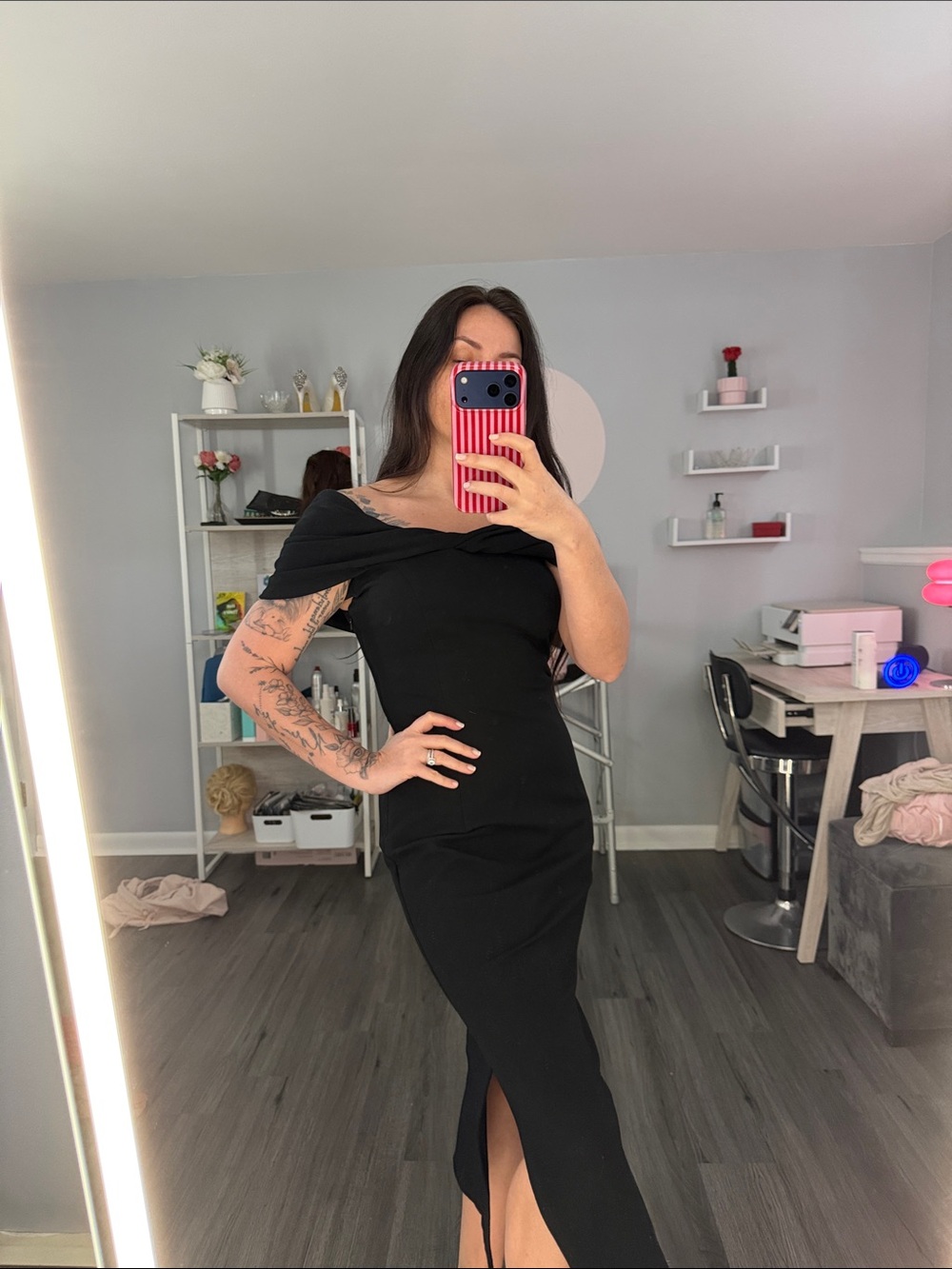 Anthropologie Black Off-Shoulder Midi Dress